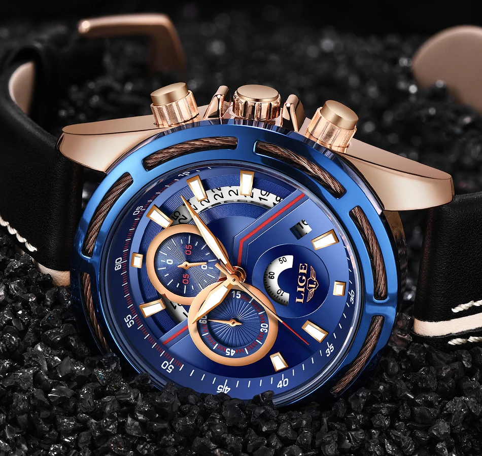 Relojes Hombre LIGE мужские часы Топ бренд класса люкс кварцевые золотые часы мужские повседневные кожаные военные водонепроницаемые спортивные наручные часы