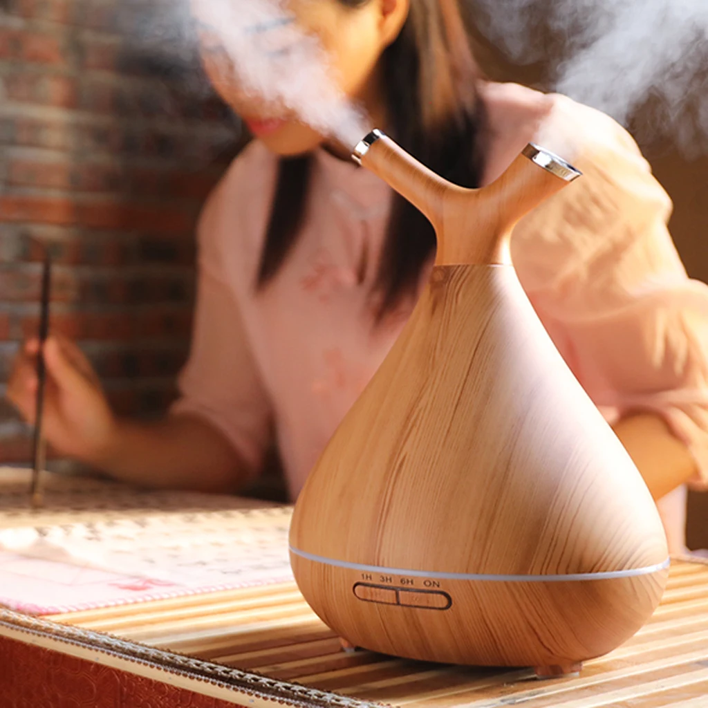 400ML Aromatherapy Essential Oil Aroma Diffuser With Wood Grain 7 Color LED Light For Home Office EU Plug | Дом и сад