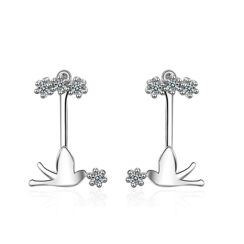 

100% 925 sterling silver wholesale little bird crystal ladies stud earrings jewelry women birthday gift Anti allergy cheap