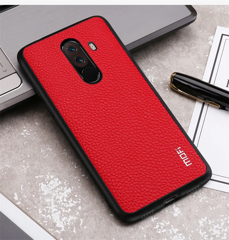 Poco F1 чехол Mofi для Xiaomi Pocophone F1 чехол Mofi для Xiaomi Pocophonef1 чехол из искусственной кожи текстурированная задняя крышка Черный Красный