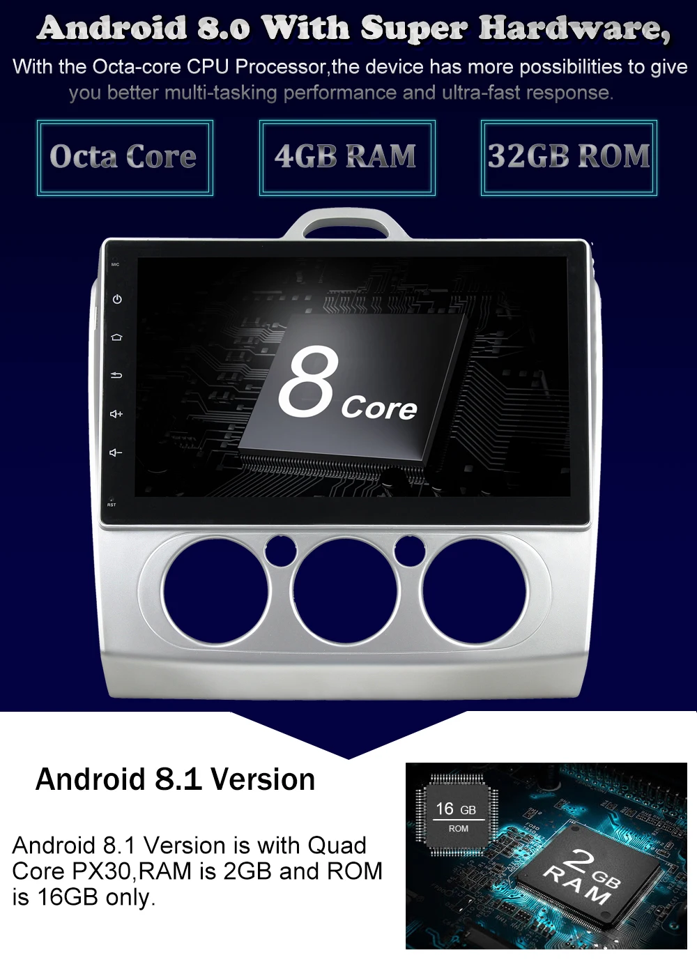 10," Octa Core Android 8,0/4 ядра Android 8,1 Автомобильный DVD плеер для Ford Focus 2007 2008 2009 2010 2011 автомобиль радио gps Bluetooth