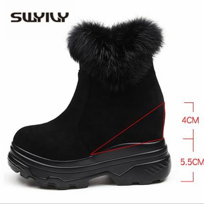 SWYIVY/женские зимние ботинки; коллекция года; женские зимние ботинки средней высоты; популярная черная простая хлопковая обувь из плюша и бархата; теплая женская обувь на платформе