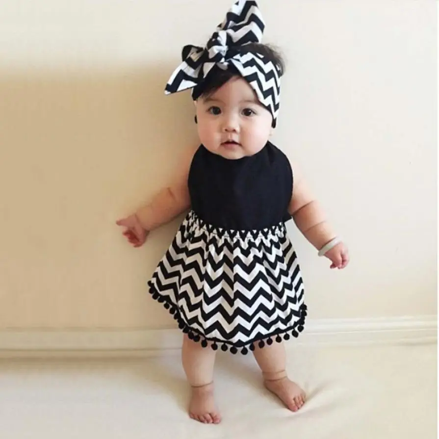 2PCS Toddler Baby Girls Sleeveless Striped Dress + Hair band Set Outfit soft comfortable vestido infantil July 23 | Детская одежда и