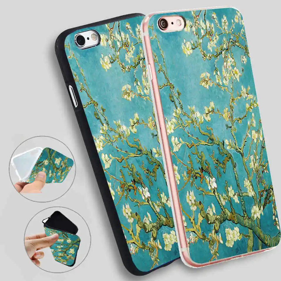 Luxury Coque Van Gogh Branches of an Almond Tree in Blossom Silicone Phone Case for iPhone X 11 Pro 5s SE 6 S 6s 7 8 Plus Cover | Мобильные
