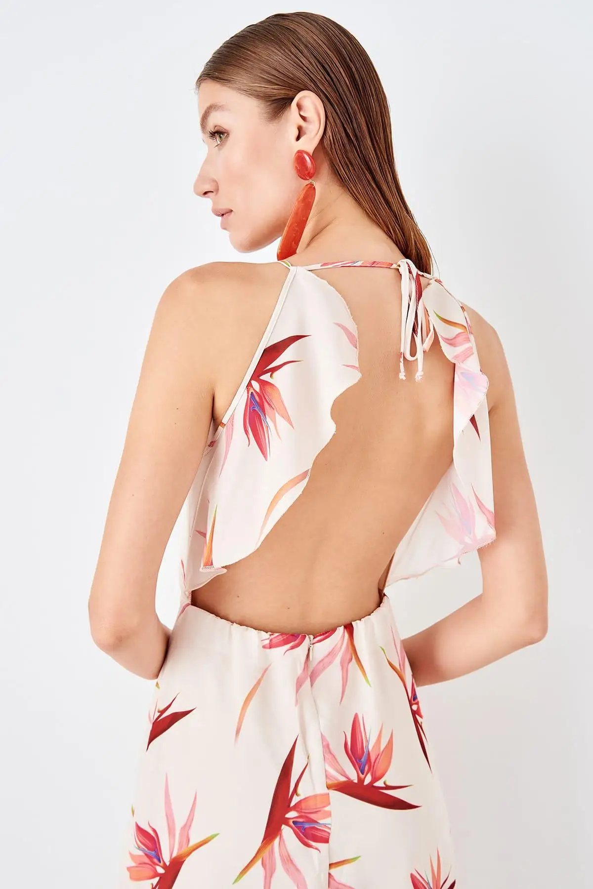 Trendyol экрю Узорчатое платье TWOSS19EL0250|Женские платья| |