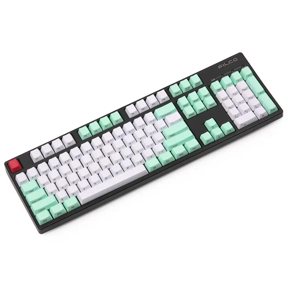 Светло-зеленый и белый OEM боковые напечатанные колпачки толстый PBT Материал ANSI