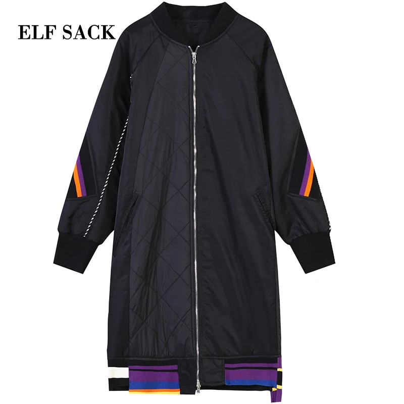 ELFSACK новинка женское плотное пальто длинное в полоску с широкой талией Femme