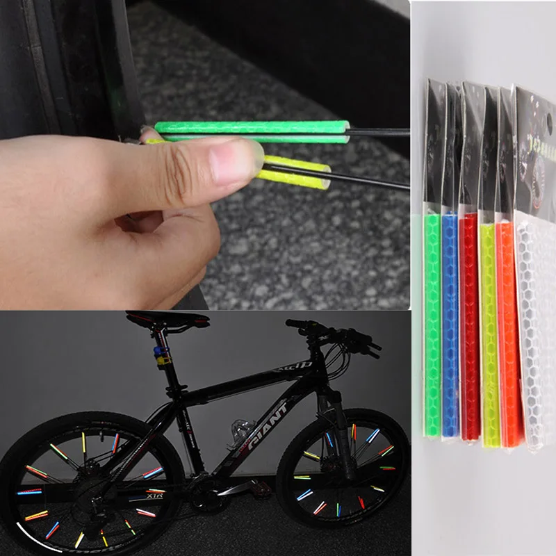 12pcs lot Yellow Велосипедная наклейка s отличительные светоотражающие наклейки полоса Велосипед отражательная клеящаяся лента отражатель Велосипедное колесо велосипед аксессуары для велосипеда - Цвет: 12pcs lot Yellow
