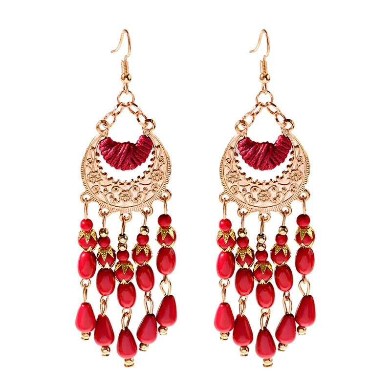 HXE186-3 Винтажный этнический богемный белого бисера серьги jhumka с геометрическим рисунком с металлической кисточкой индийские серьги тибетские украшения - Окраска металла: HXE186-3