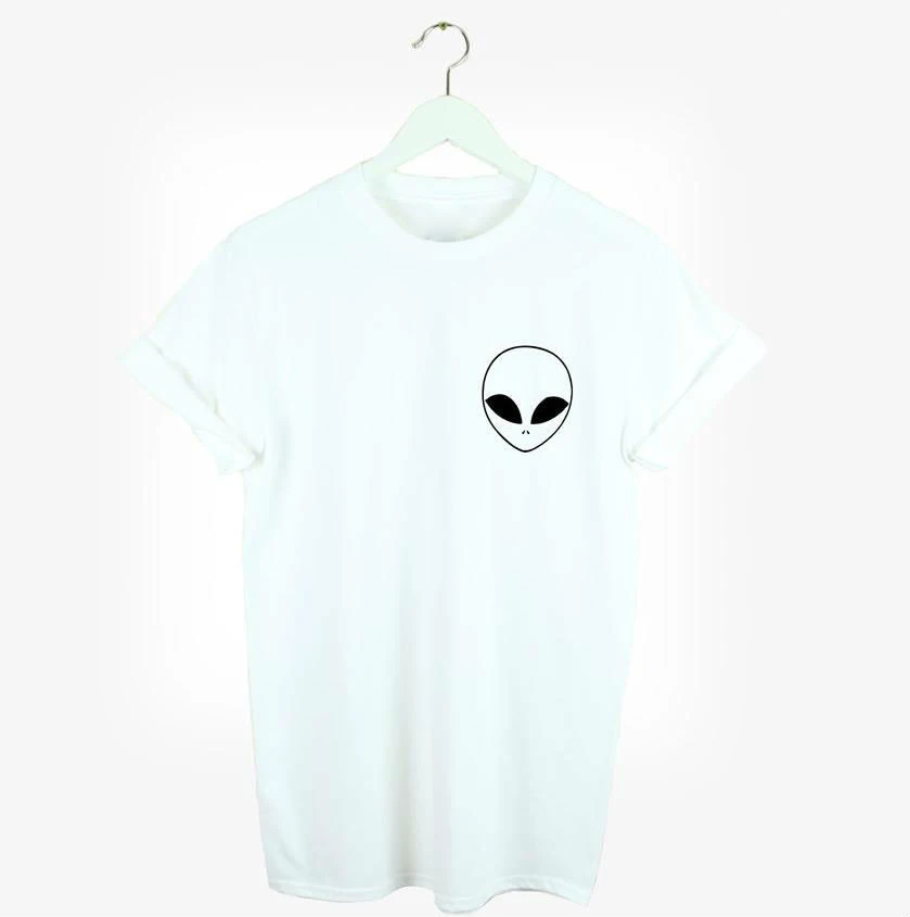 

YEMUSEED New Women Tshirt Alien Print Funny Casual Hipster Shirt For Lady White Black Top Tees Hipster WMT182