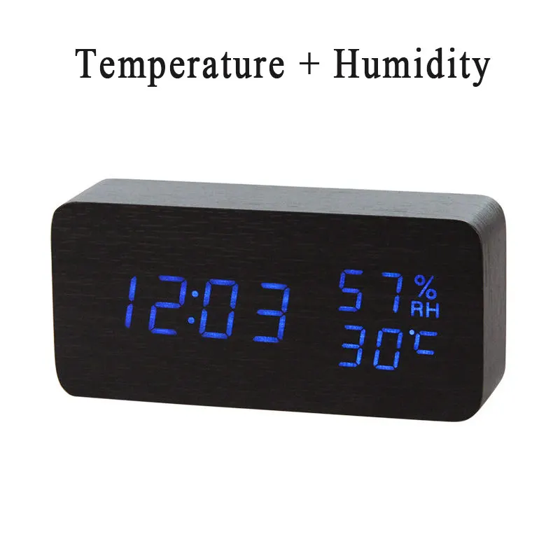 LED Wooden Alarm Clock Watch Table Voice Control Digital Wood Despertador Electronic Desktop USB/AAA Powered Clocks Table Decor - Цвет: 22