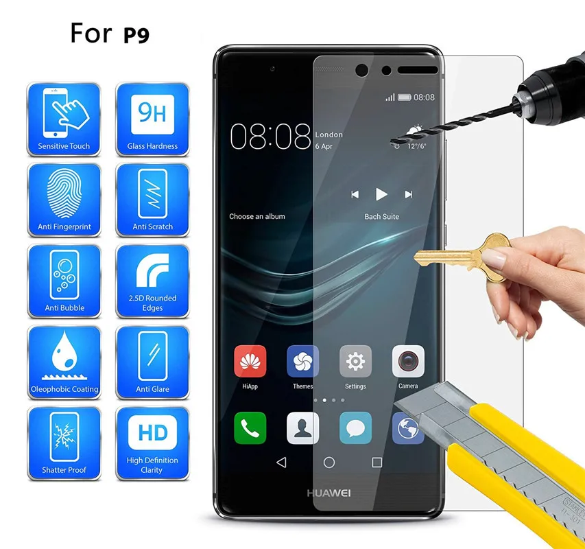 Для huawei P8 lite P9 plus закаленное защитная стеклянная пленка для экрана 0 3 мм 2.5D с