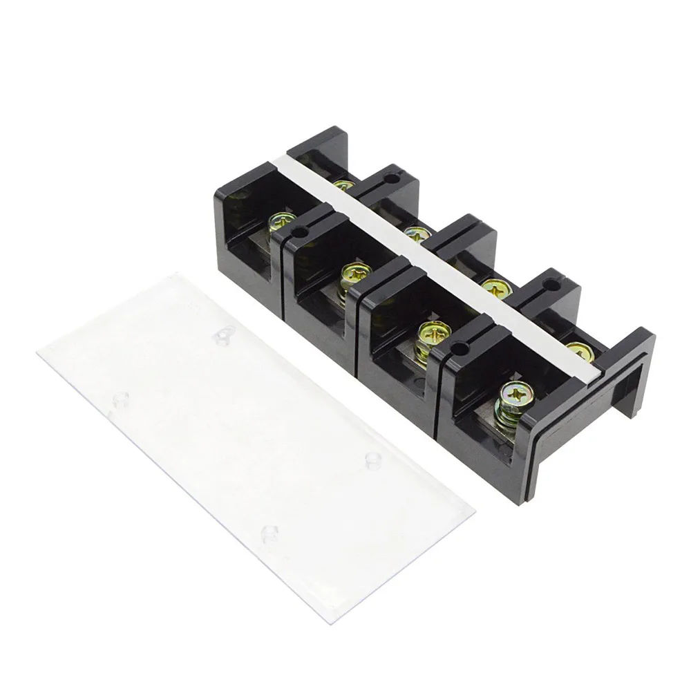 Black Dual Row 4 Positions 8 Screws Fixed Wire Connector 60-100mm2 Terminal Block Strip 600V 200A Cover TC-2004 | Обустройство дома