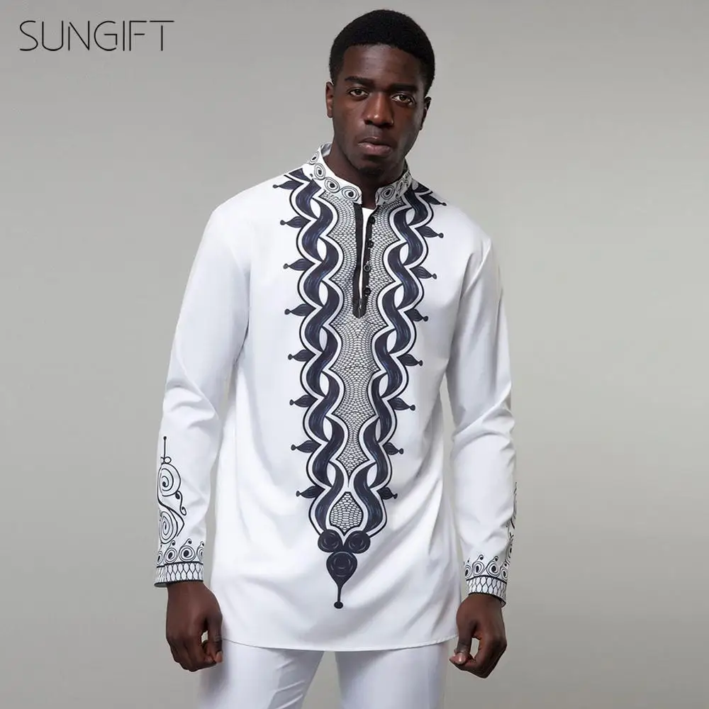 Мужская рубашка с длинным рукавом SUNGIFT Классическая в африканском стиле