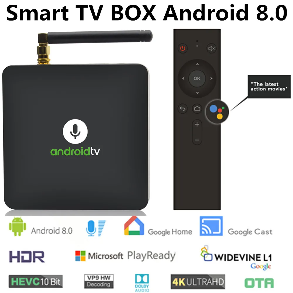 KM8 A ТВ Smart голос Управление Google Android 8 0 коробке 2 ГБ 16 Amlogic S905X Поддержка игрока