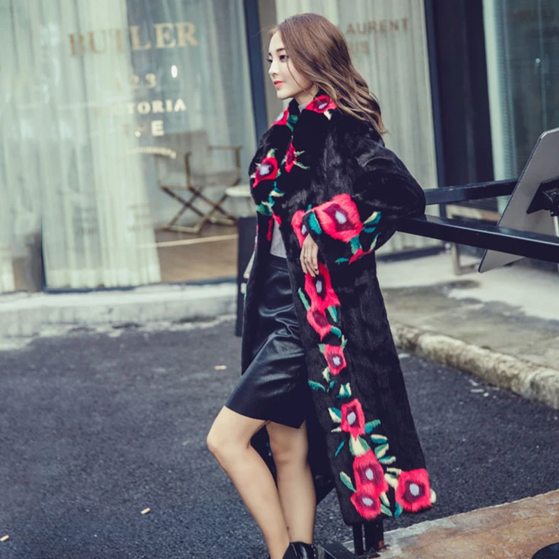 LVCHI female length noble winter Customizable Fur coat mink fur jacket stylish 3D floral new women thick maxi real mink coats