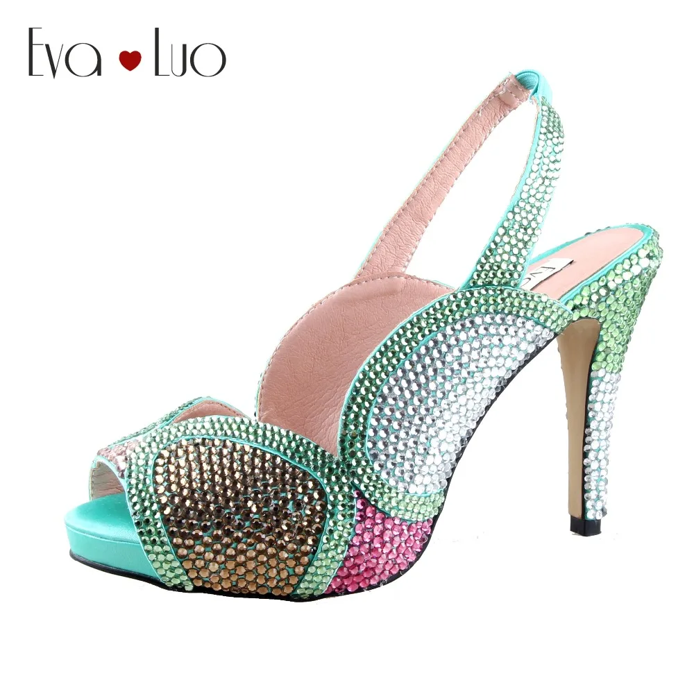 CHS1008 Gorgeous Custom Made Mint Green Crystal Slingbacks Shoes High Heels Women Bridal wedding | Обувь