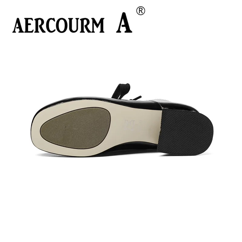 Aercourm A/ г. осенние женские ботильоны на низком каблуке черные ботиночки с декоративной лентой Короткие Плюшевые ботинки блестящие туфли из лакированной кожи Размер 34-43