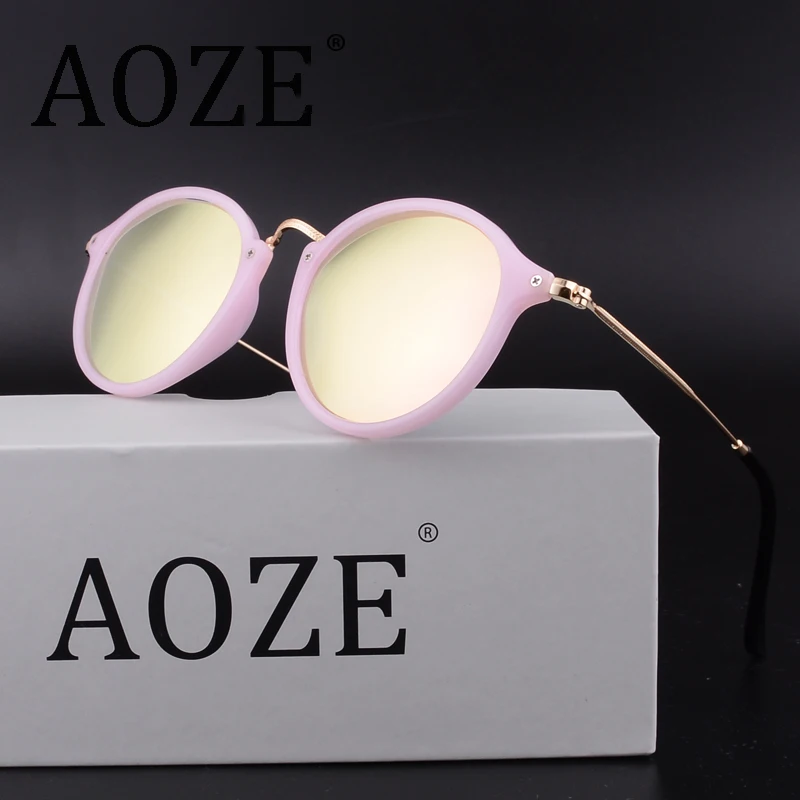 

AOZE 2018 New Arrival Round Sunglasses Retro Men women Brand Designer Sun glasses Vintage coating mirrored UV400glasses2447