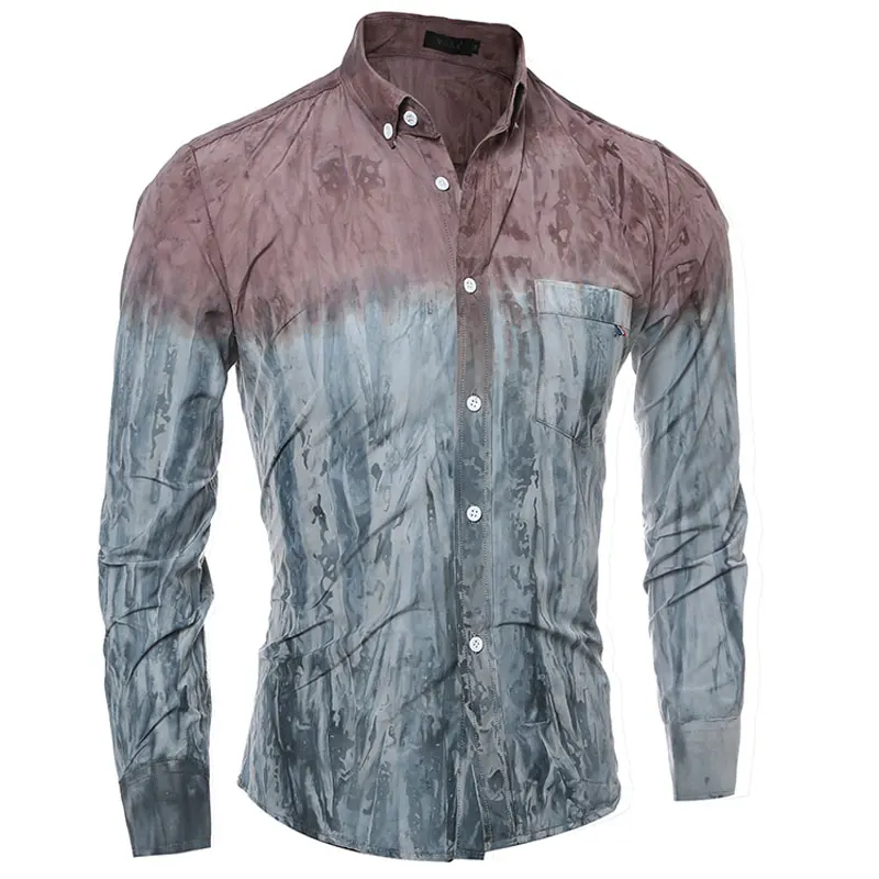 2016 Водные чернила градиент галстук краска мужские рубашки с длинным рукавом