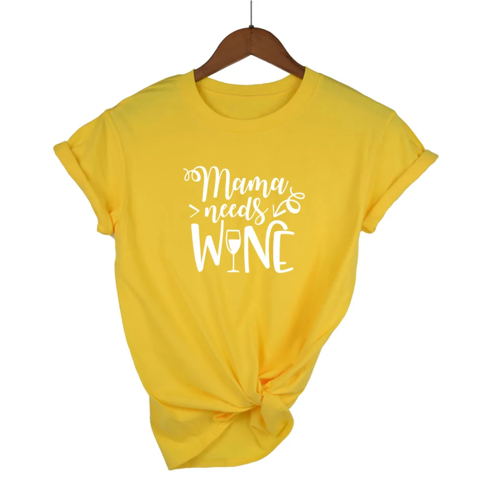 yellow white Mama needs wine футболка летняя новая модная женская футболка подарок для мамы футболки топы слоган забавная футболка - Цвет: yellow white