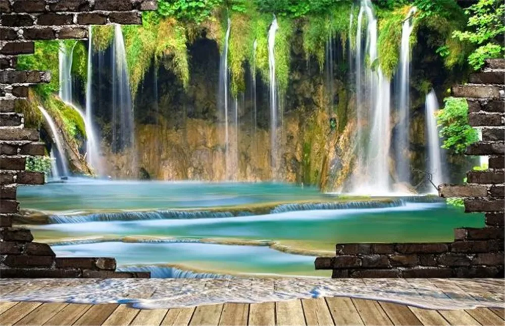 Online Wholesale Wallpaper Flowing Waters Waterfall 3D Landscape Mural Digital Printing HD Wall paper | Обустройство дома