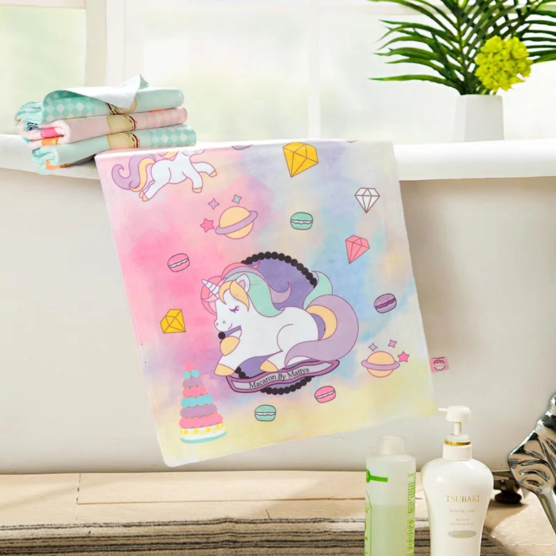 Cartoon Unicorn Microfiber Bath Towel 140x70cm Rectangle Printed Beach Towel Pink and Blue Girls Kids Yoga Mat Picnic Blanket - Цвет: 1