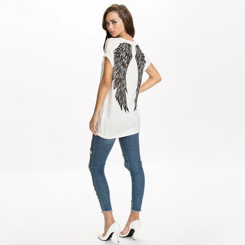

New spring summer T-shirts women unique angel wings back printing short sleeve loose tshirt ladies girl t shirt G1072