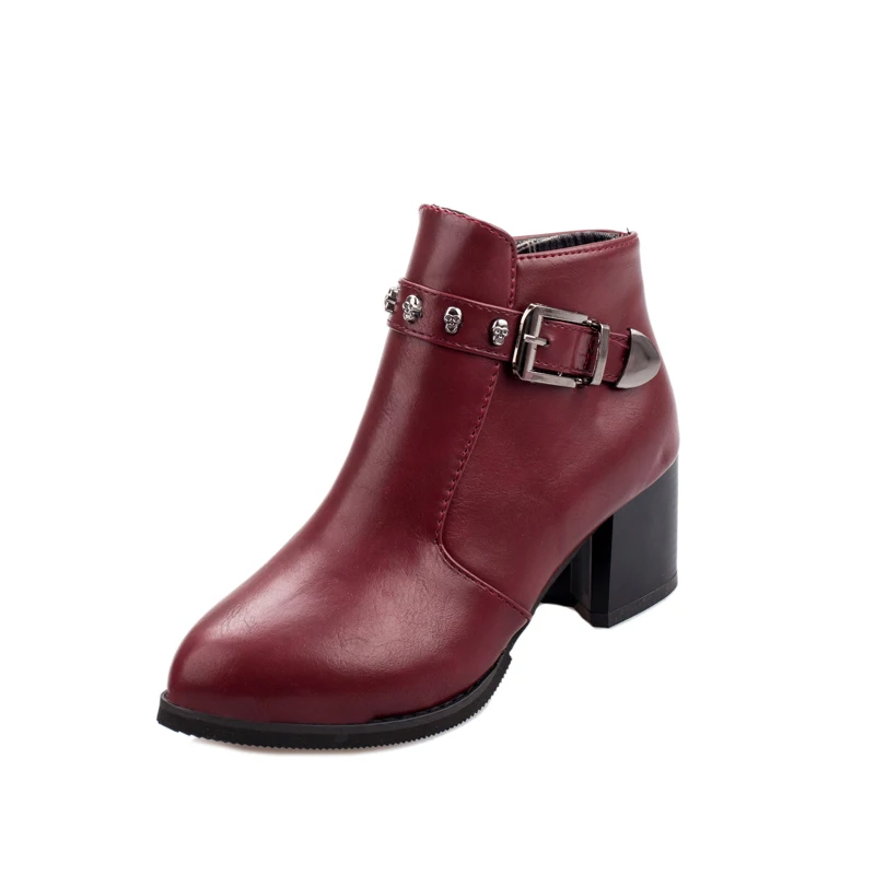 Зима осень женщины платформы квадратный каблук ботильоны краска кожаные сапоги