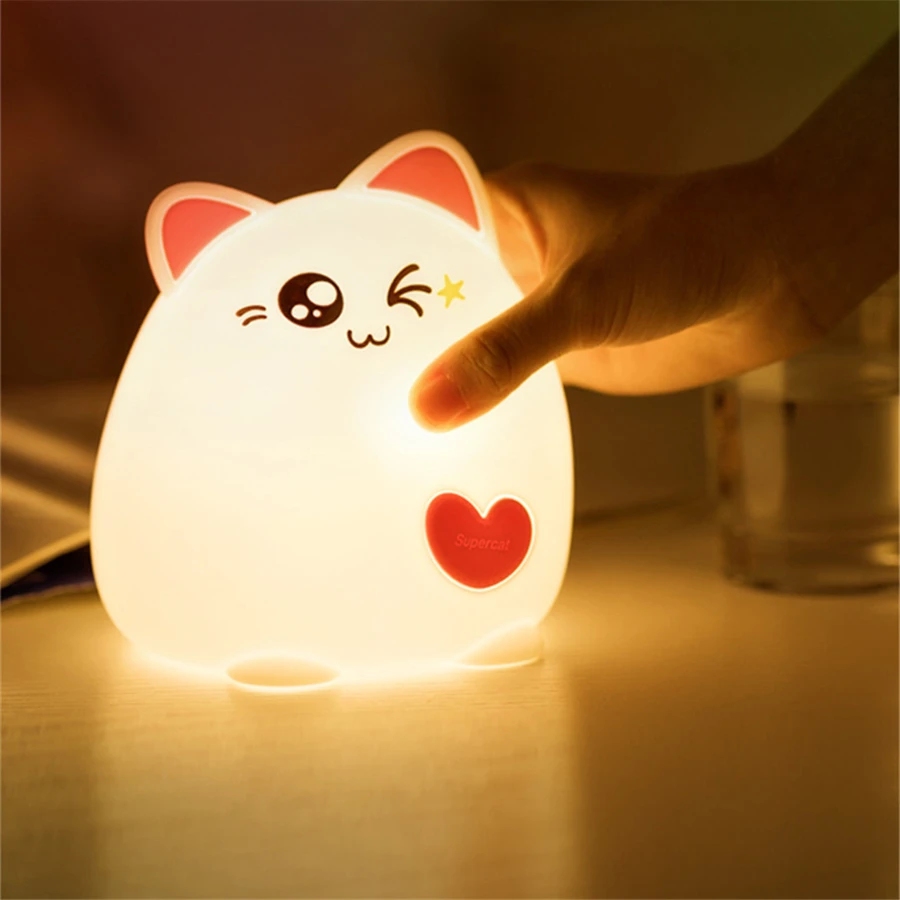 Животное светодиодный ночник Кот USB зарядка силиконовая мультяшная детская