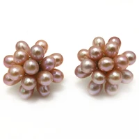1 inches aaa 5 6mm natural lavender rice pearl cluster earring