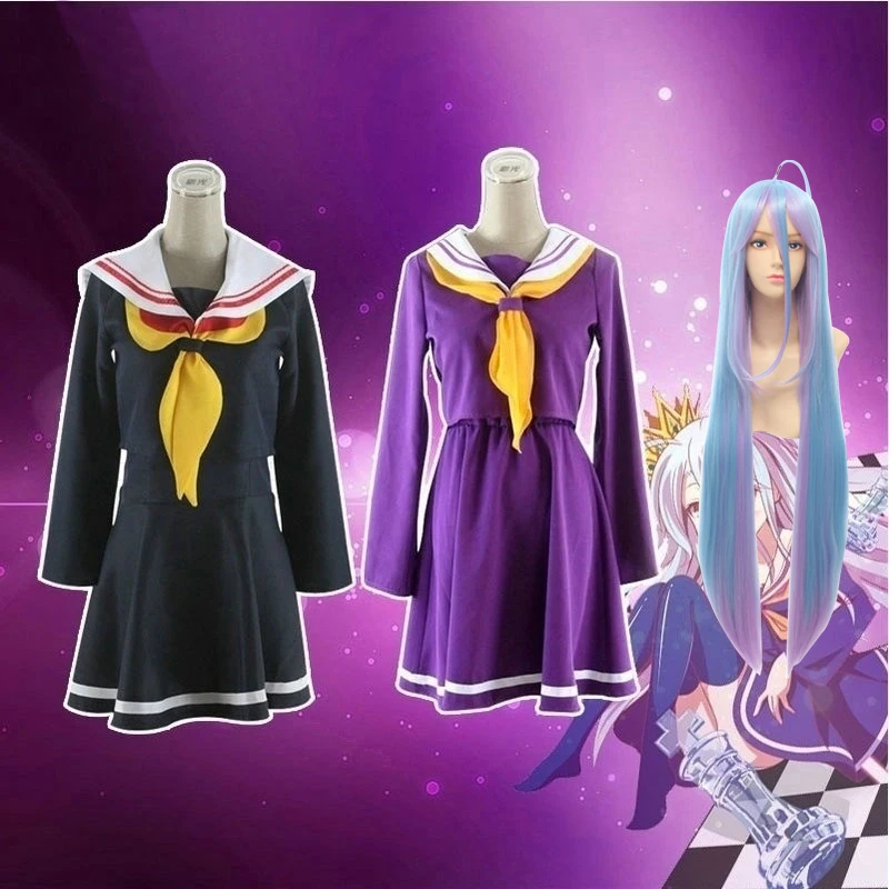 Аниме No Game No Life Shiro Косплей Фиолетовый Униформа черный Униформа парик косплей синтетические волосы Хэллоуин ролевые игры