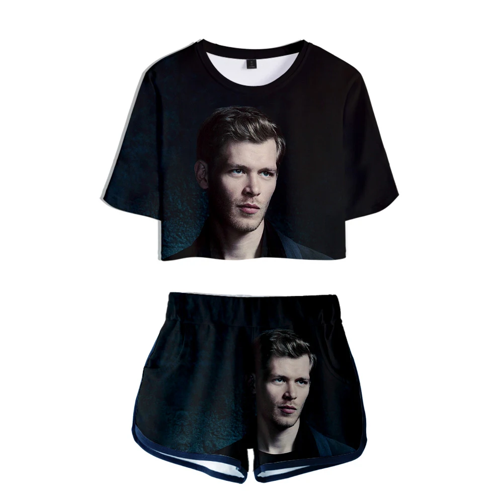 2019 3D Printniklaus mikaelson Fashion sexy dew navel short sleeve+Personality hip hop shorts Two-piece suit Summer new product |