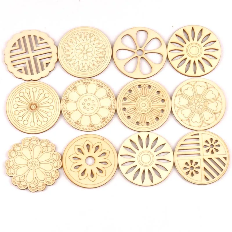 

5Pcs/set Wood Handicraft Flower Round DIY Wooden Crafts Scrapbookings Accessories Embellishment decorations 70mm MT1932