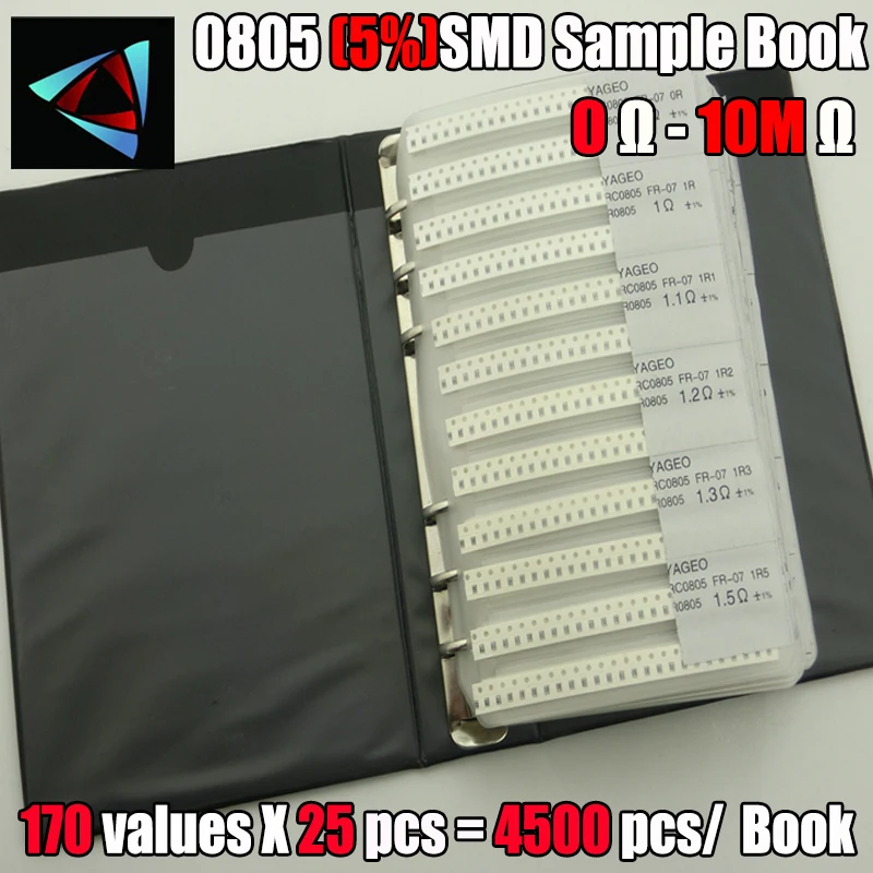 New 0805 SMD Resistor Sample Book 5% Tolerance 170valuesx25pcs=4250pcs Kit 0R~10M