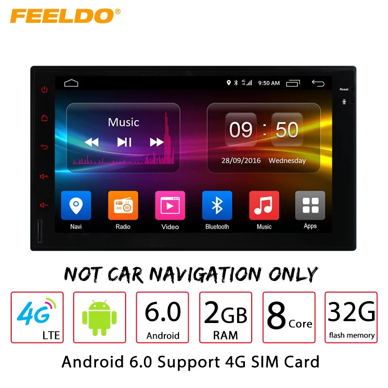 FEELDO 7 дюймовый универсальный Android 6 0 (64bit) Octa Core 2G/32G/4G Автомобильный медиаплеер с GPS