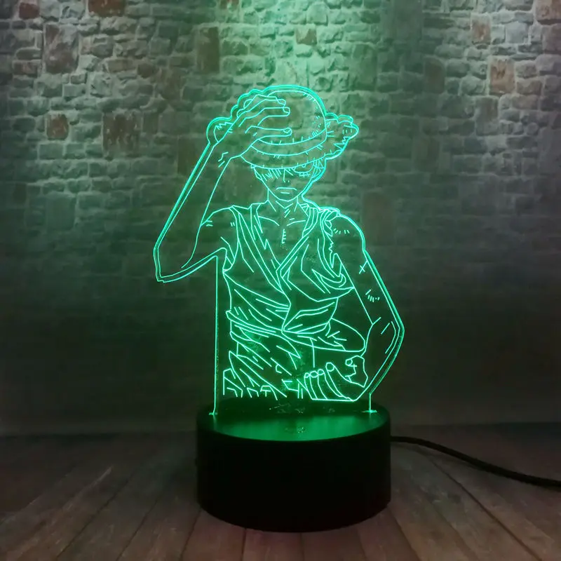 Обезьянка д. Луффи Аниме Рисунок 3D Иллюзия светодиодный Красочные мигающий