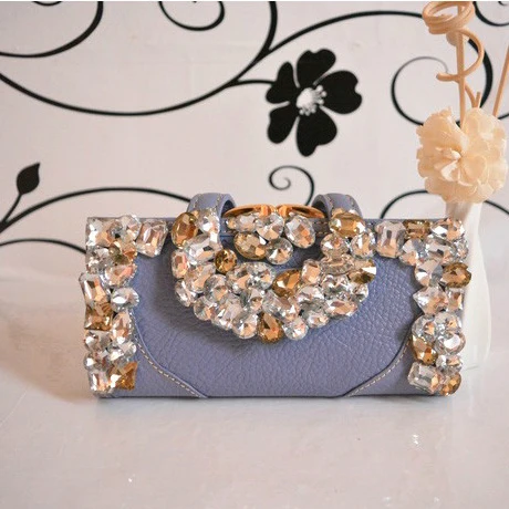 Lavender Кошелек с кристаллами, женские клатчи, роскошные сумки, держатель для карт, вечерняя сумочка, черный Свадебный Кошелек, коровья кожа, кошелек, дамские подарочные сумки - Цвет: Lavender