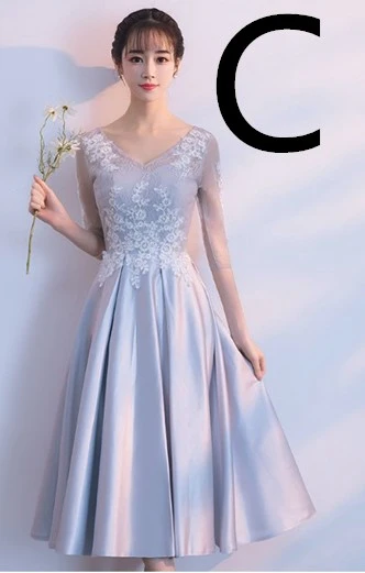 C Robe de mariage Серый кружево обувь для девочек скромный подружки невесты платья для красивых подружек невесты платья женщин с половиной рукава бальное платье H4282 - Цвет: C