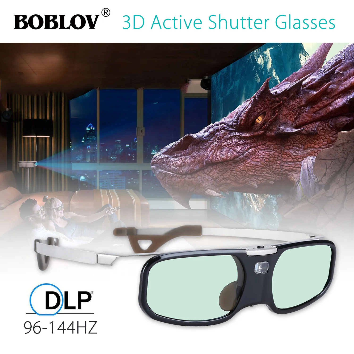 BOBLOV 3D очки RX-30S 96-144 Гц, перезаряжаемые активный затвор для Panasonic samsung Optoma Sharp BenQ 3D DLP-Link проектор