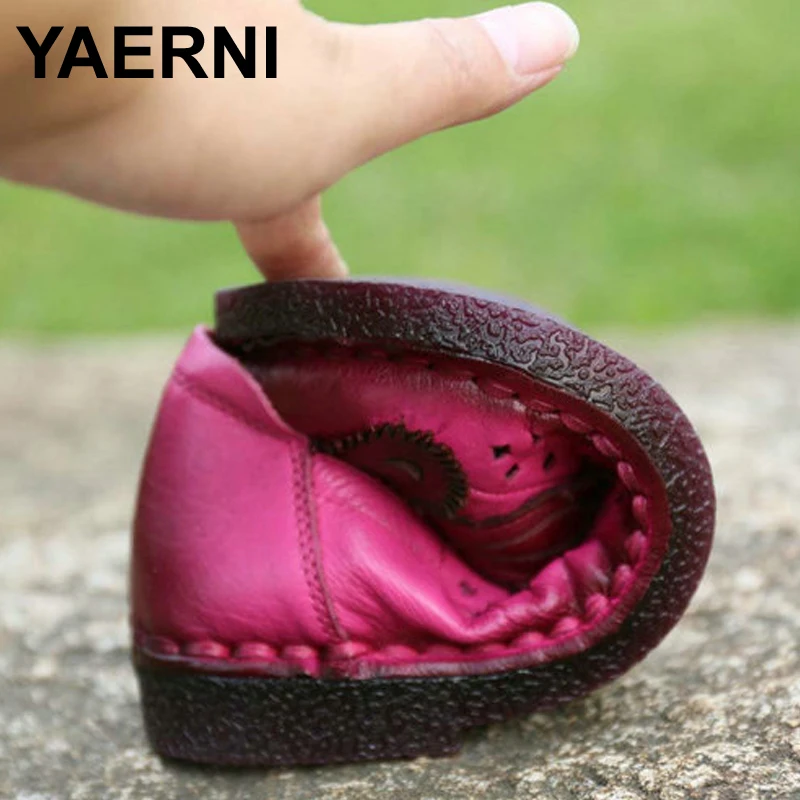 YAERNI туфли на плоской подошве из натуральной кожи Лоферы женские однотонные