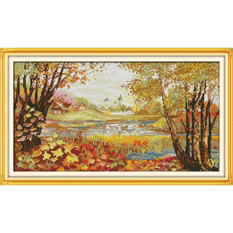 

Everlasting Love Beautiful View Of Lake (2) Chinese Cross Stitch Kits Ecological Cotton Printed 11CT DIY Christmas Decorations