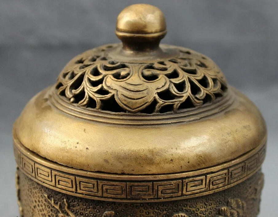 song voge gem S4325 7&quot Tibet Bronze FengShui Wealth Pine Tree Statue Buddhism Incense Burner Censer | Дом и сад