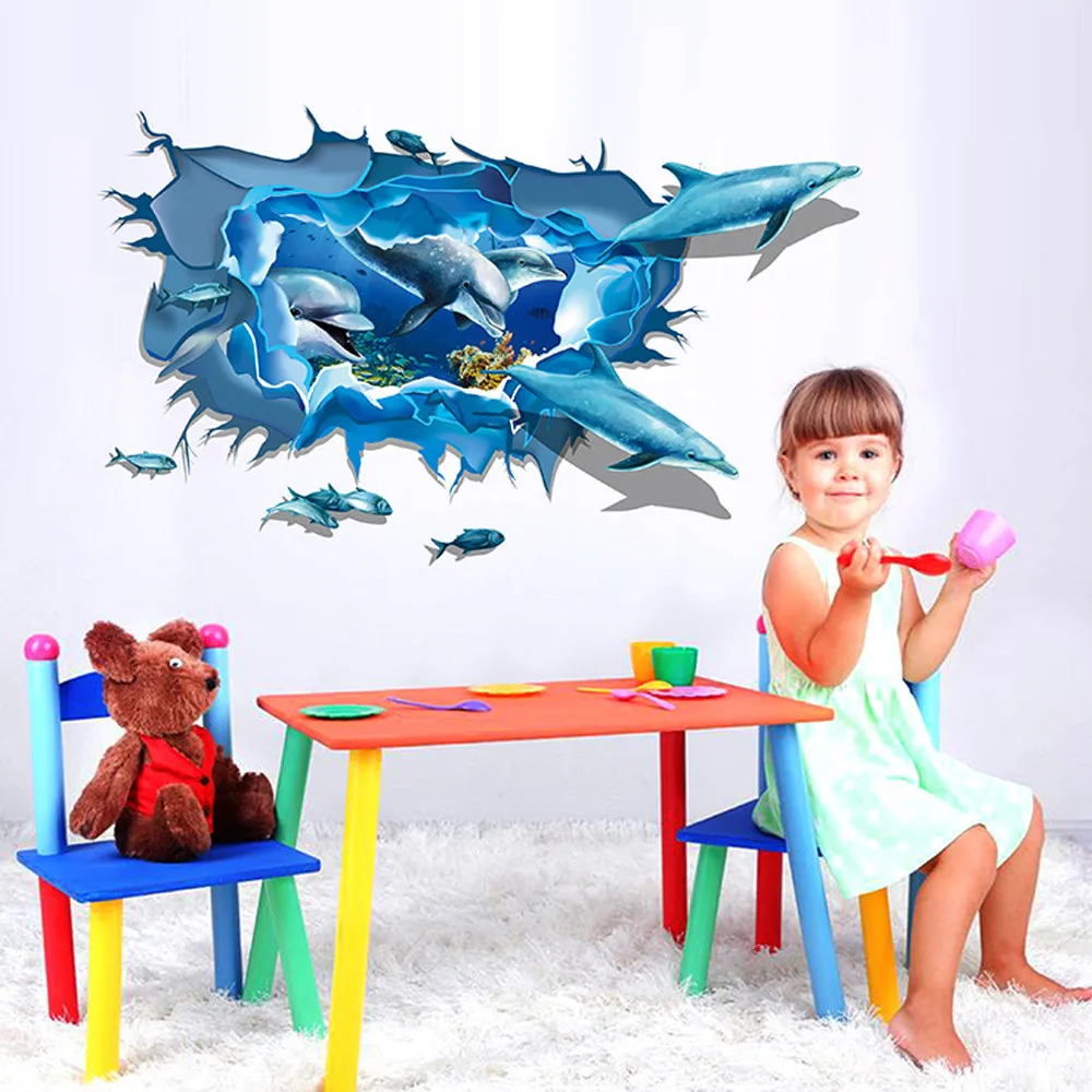 Съемный дельфин 3D фотообои настенные наклейки декор сделай сам детская комната