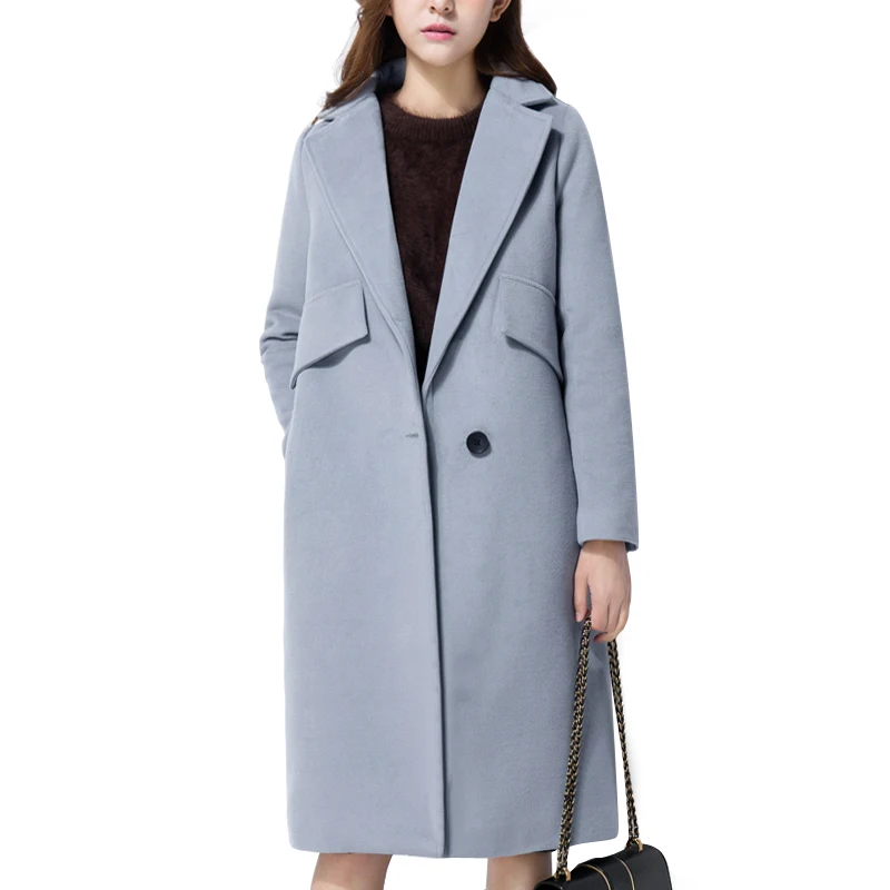 Кашемировое шерстяное пальто женское зимнее длинное тонкое корейское до колена