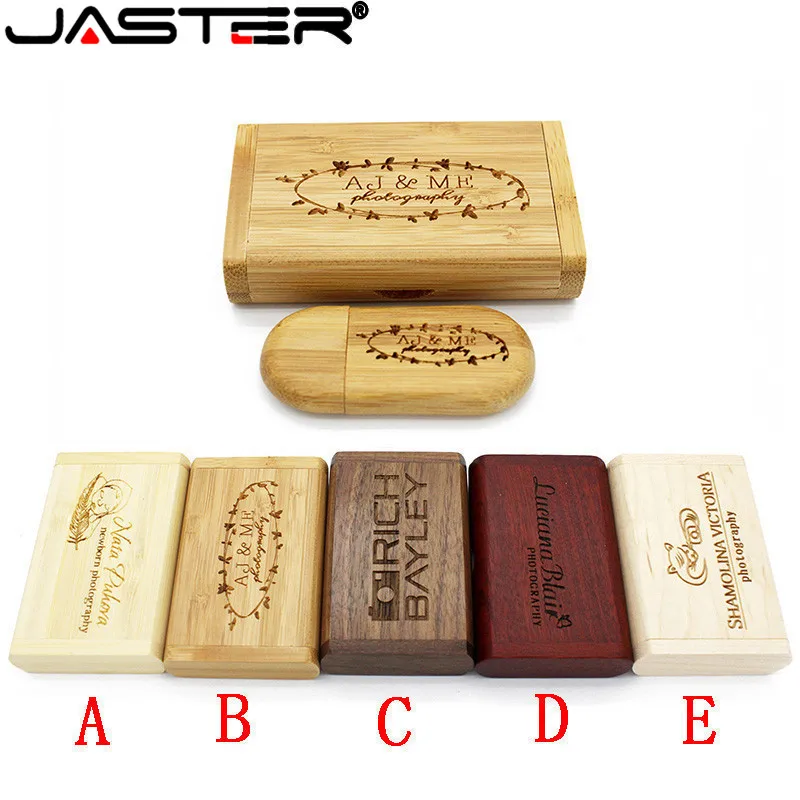 JASTER (бесплатный логотип) Деревянный usb + коробка ручка накопитель 8 ГБ 16 32 флэш
