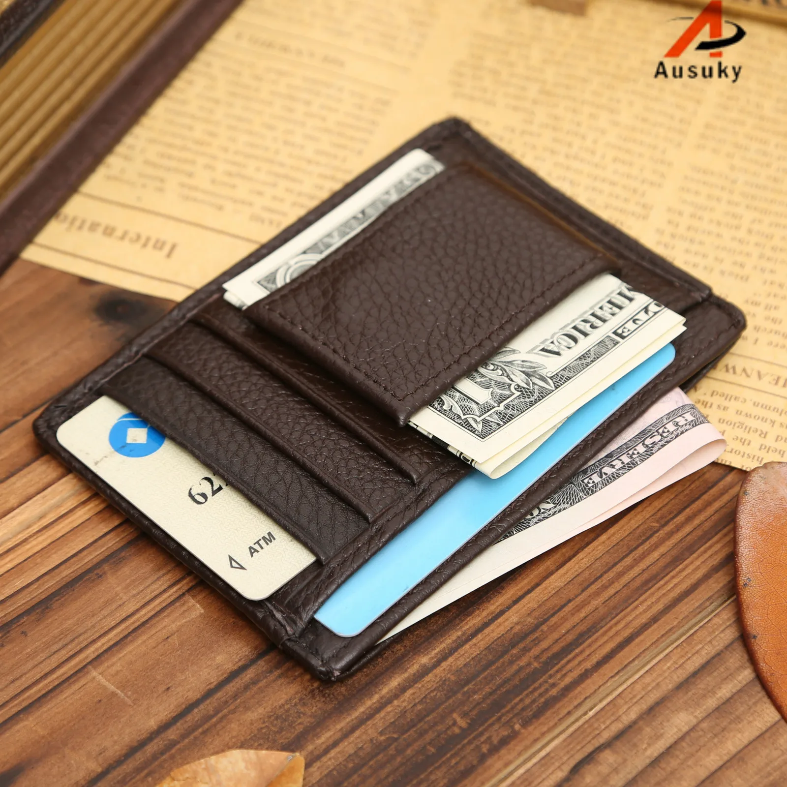 Новый Ausuky из натуральной кожи с зажимом для денег кошелек мужской тонкий свитер