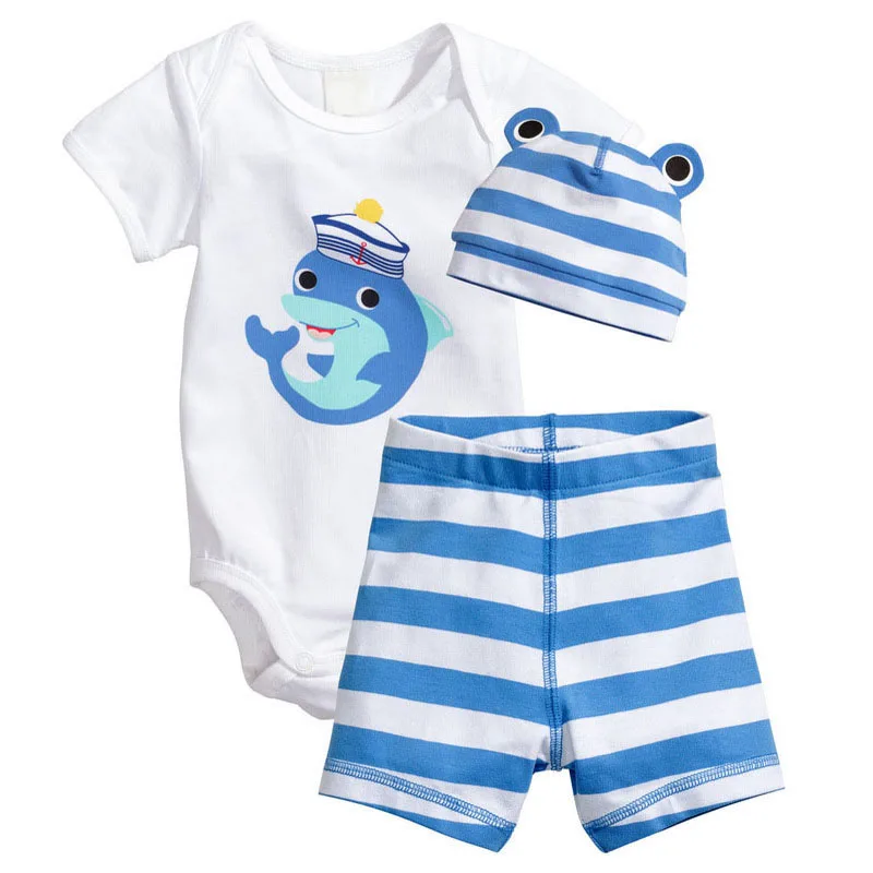 3PCS/0-18Months/Summer Newborn Rompers For Baby Girls Boys Clothes Cartoon Cute Bodysuit+Shorts+Hats Infant Clothing Sets BC1090 | Детская