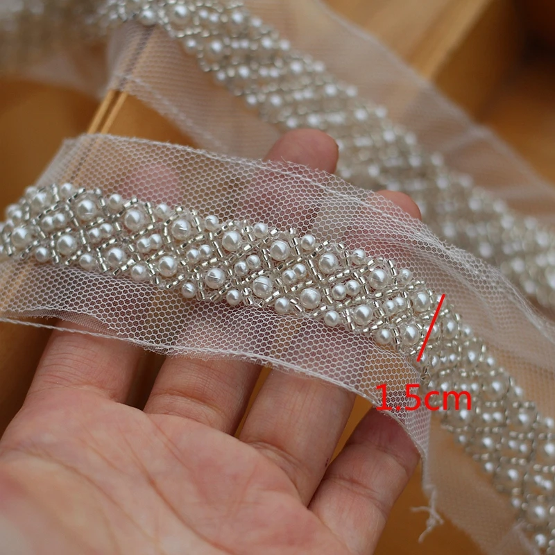 Жемчужная вышитая бисером кружевная отделка 2 ярда для костюма свадебного платья