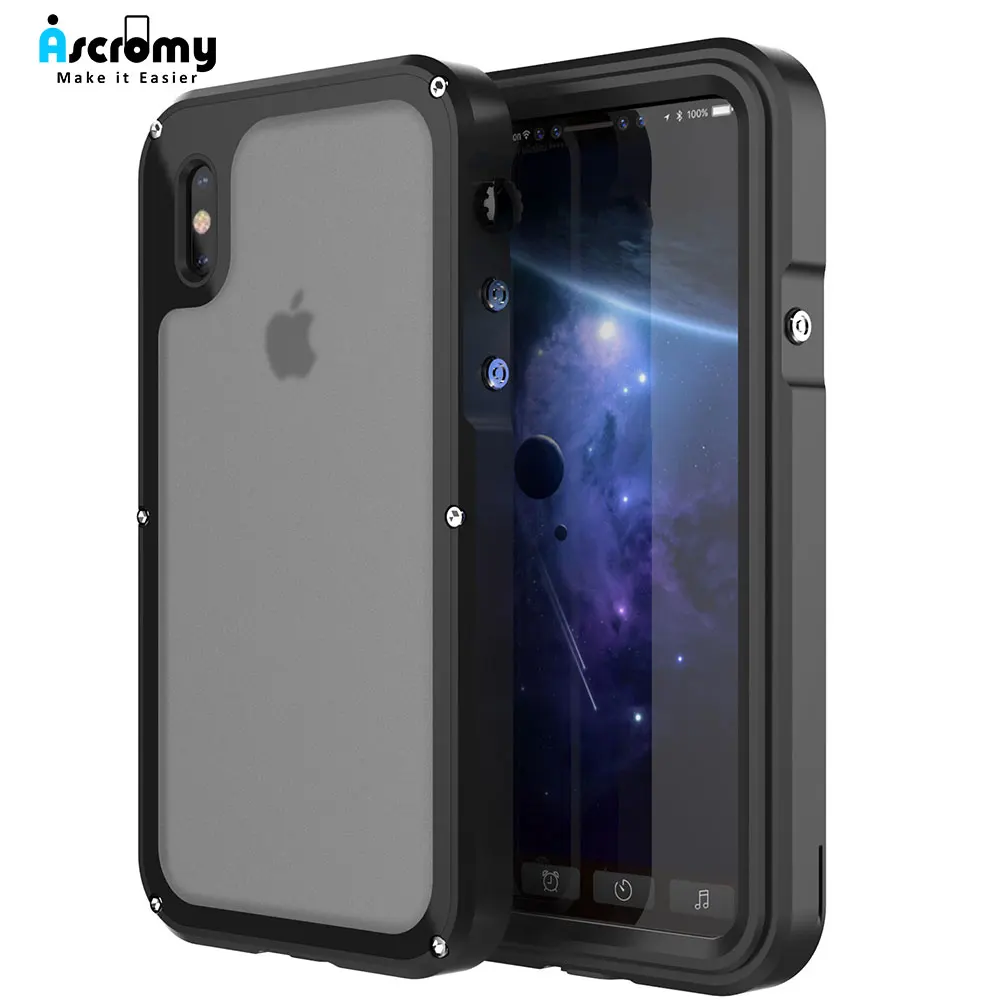 Чехол Ascromy для iPhone X ударопрочный IP68 водонепроницаемый металлический бампер